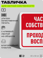 Табличка для частной территории "Частная собственность, проход строго воспрещен", на дом, для участка, организаций, предупреждающая, 40х30 см, Silver Plane x Айдентика Технолоджи