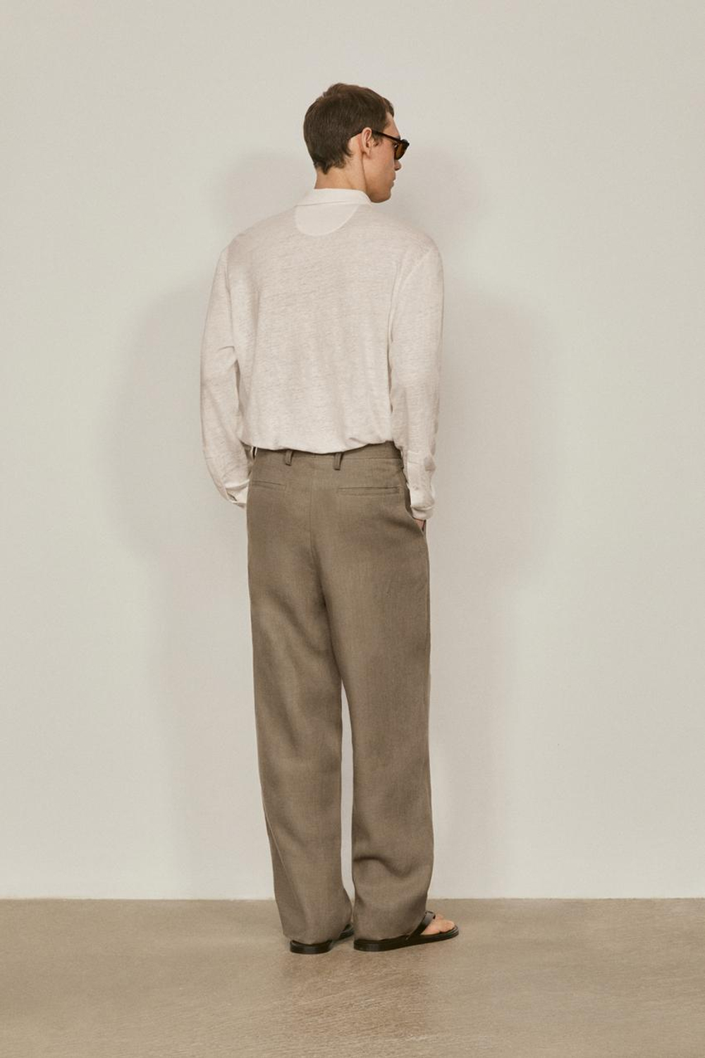 Massimo Dutti Льняные брюки с двойными вытачками - Limited Edition, хаки
