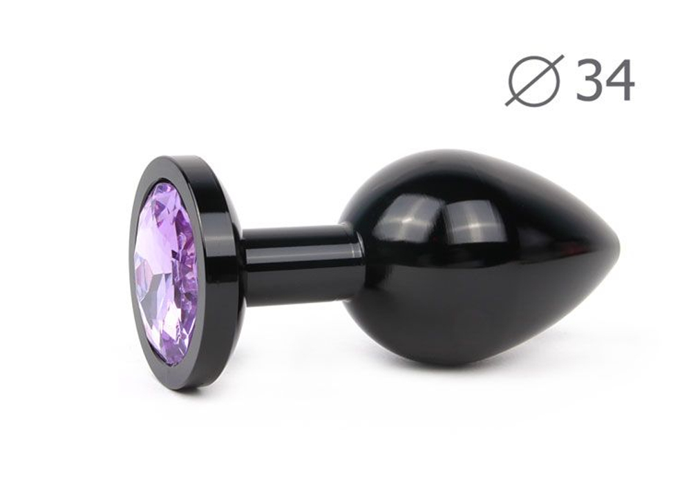 Коническая черная анальная втулка с сиреневым кристаллом - 8,2 см. (Цвет: сиреневый)