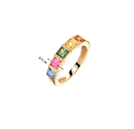 Кольцо из желтого золота с сапфирами multi color огранки "Принцесса"