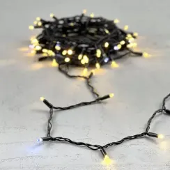 Светодиодная гирлянда с колпачком 100 экстра теплых белых LED ламп 10 м., мерцание, 220-230 В., черный провод ПВХ, IP65, LTC (PST100BLWCAP-11-2WW)