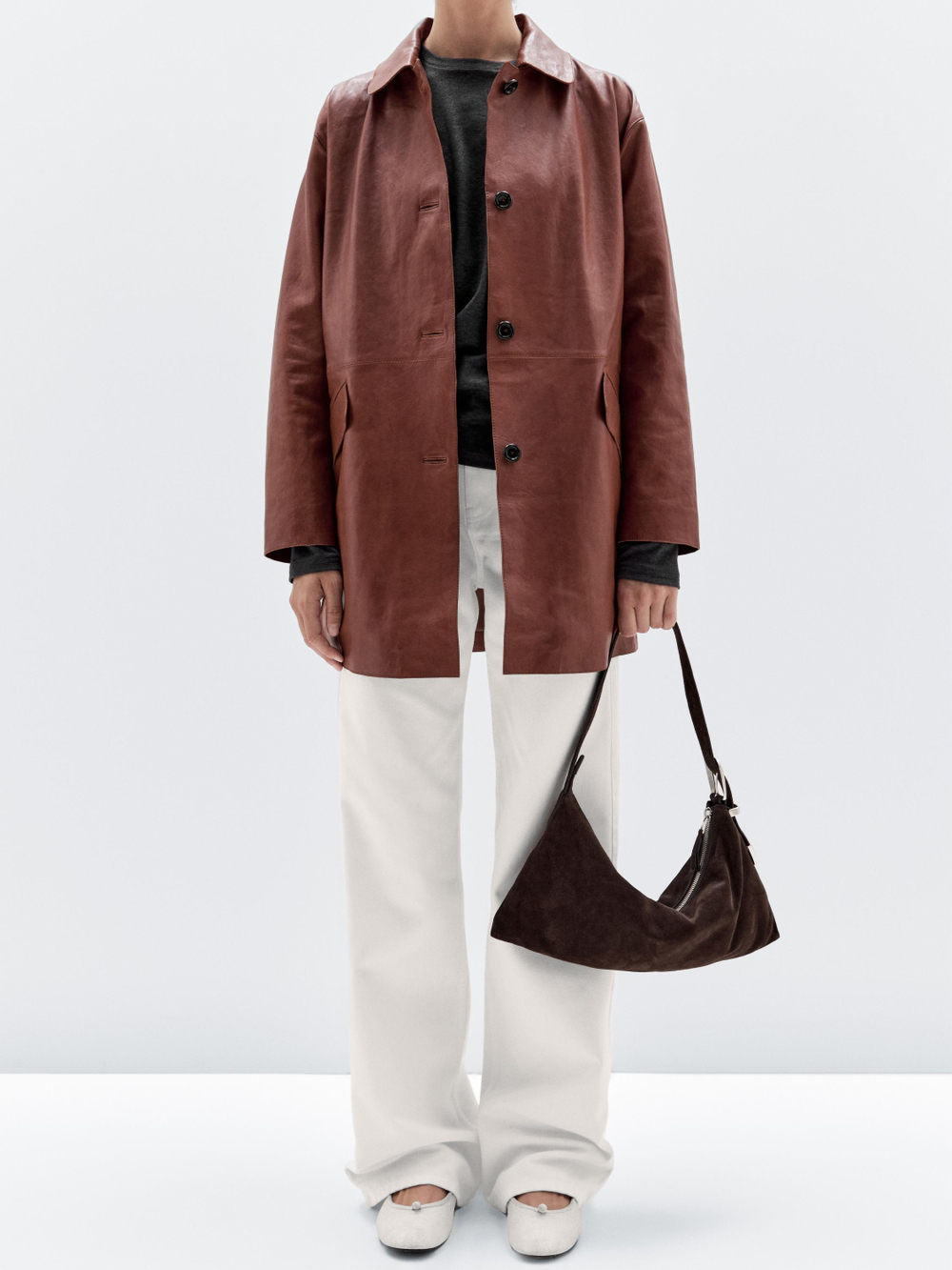 Massimo Dutti Сумка среднего размера из замши, коричневый