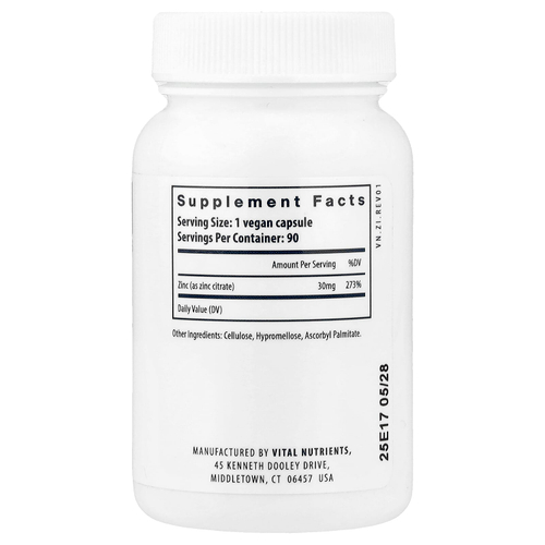 Vital Nutrients, Цинк (цитрат), 30 мг, 90 веганских капсул