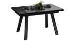 Стол кухонный обеденный раздвижной Черный муар/Керамика матовая серый мрамор 140(200)х85х76 см