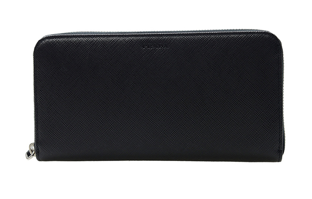 PRADA Saffiano Long Cow Leather Wallet Men"s Black