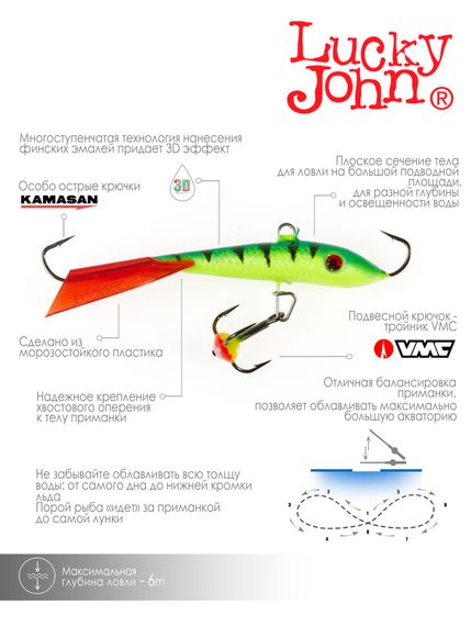 Балансир Lucky John FIN 4 с тр. 60мм/36RT блистер