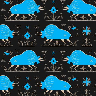 Орнамент в стиле русской росписи голубые быки