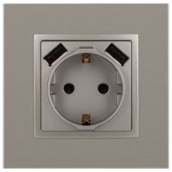 Розетка ЭРА Elegance 14-4109-16 2P+E 16A-250В, штор. с 2xUSB 5В-3А, титан