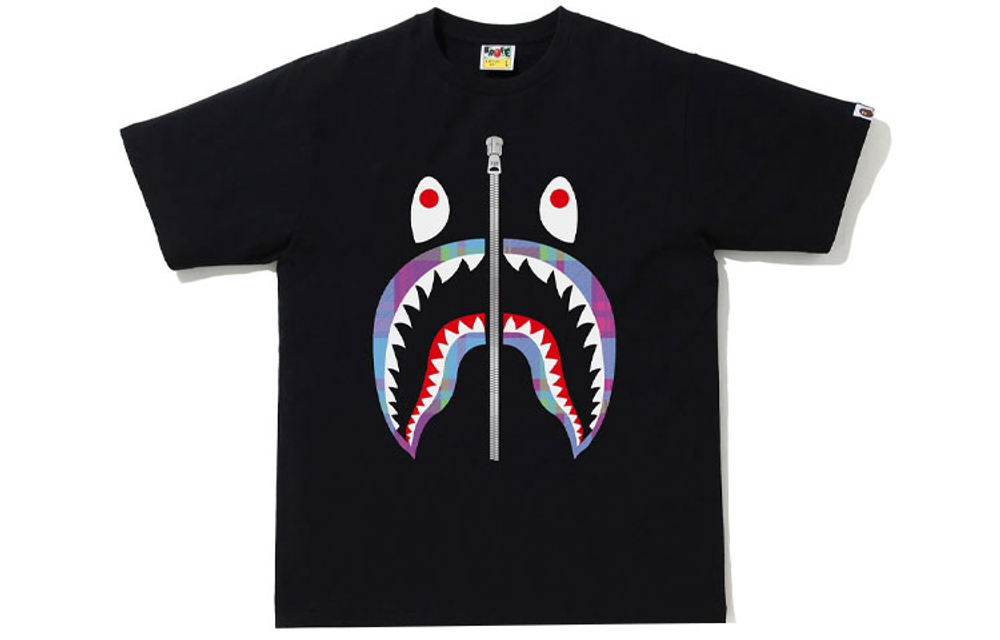A Bathing Ape Check Shark Tee черный