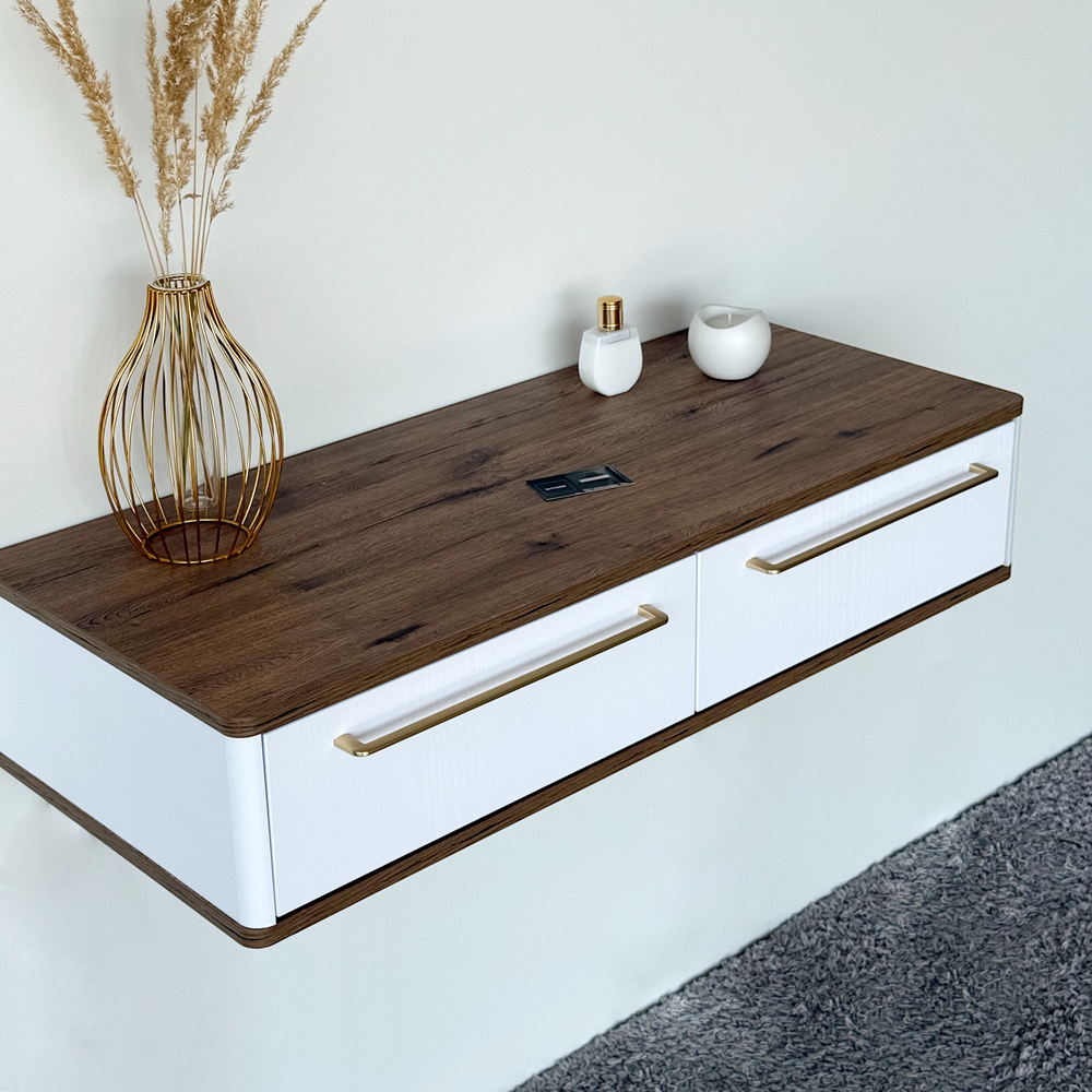 Подвесной туалетный столик консоль Royal 5210 эко (Дуб Веллингтон-р.золото)