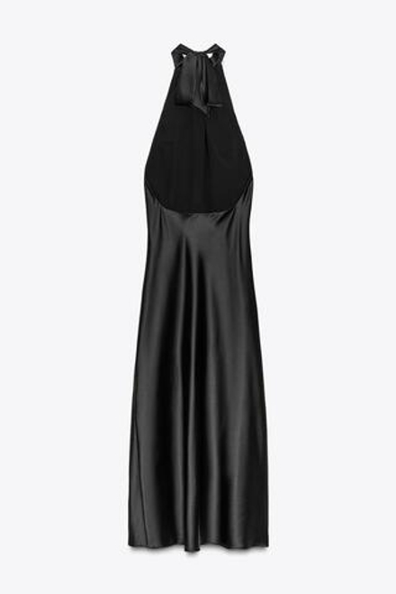 ZARA АТЛАСНОЕ ПЛАТЬЕ МИДИ С ОТКРЫТОЙ СПИНОЙ, ЧЕРНЫЙ