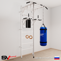 Шведская стенка Sv Sport усиленная 6441 (Турник рукоход/Брусья/Канат/Кольца/Цепь/Мешок 15кг)