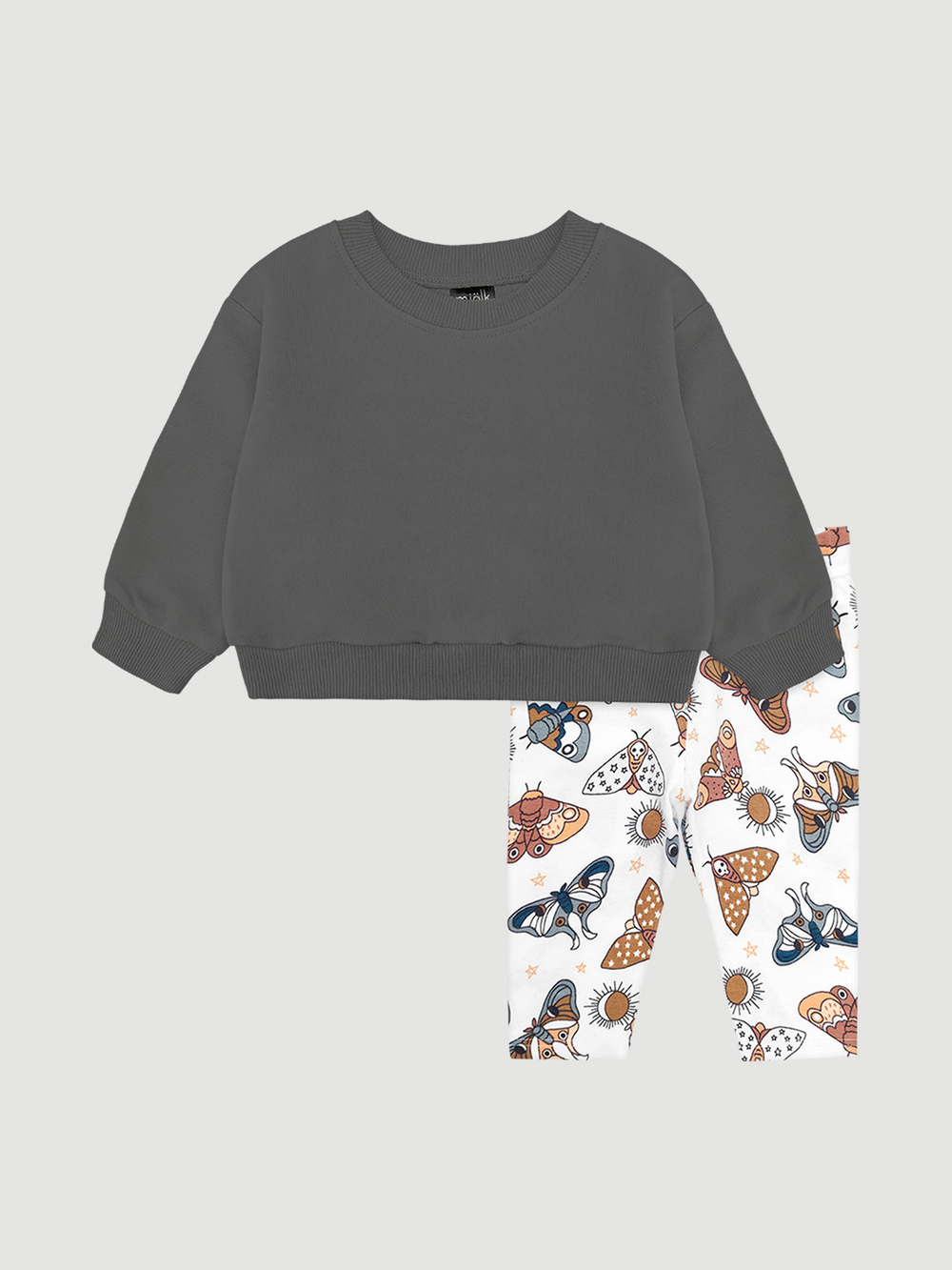Комплект Mjölk Свитшот Графитовый серый/Легинсы Бабочки, уценка