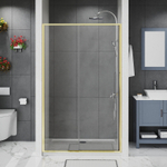 Душевая дверь Azario SHANGHAI раздвижная 100х195, толщина полотна 6мм универсальная, цвет профиля брашированное золото