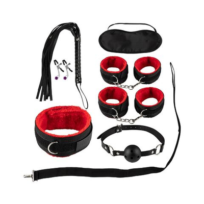 Набор из 8 черно-красных БДСМ-девайсов (Цвет: черный с красным)