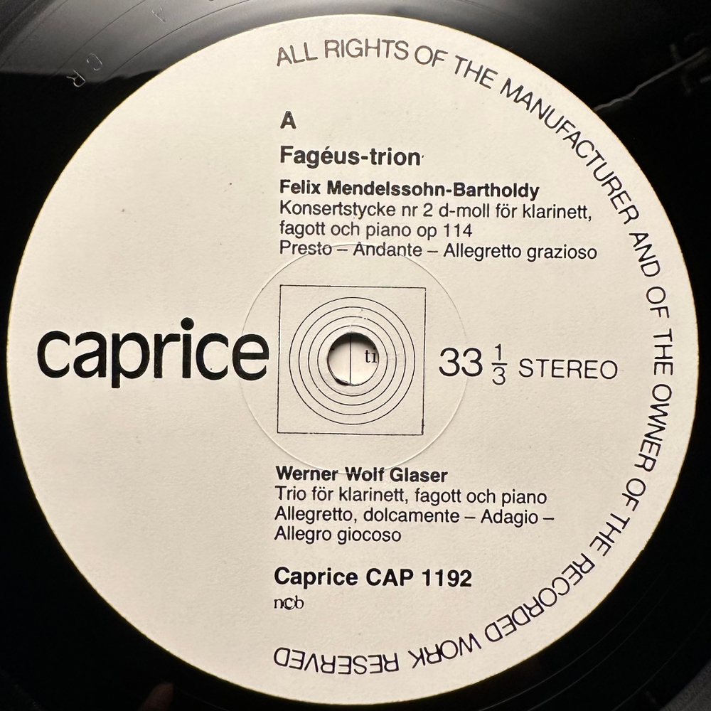 Трио фагус - Мендельсон, Вилла Лобос, Глейзер (Швеция 1980г.)