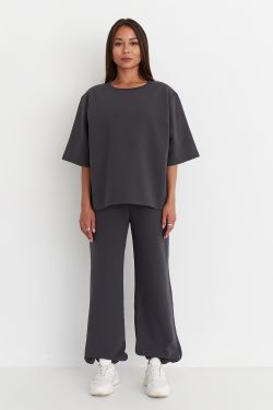 Футболка оверсайз из рифленого хлопка цвета антрацит