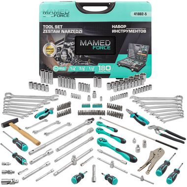 Набор инструментов 180пр. 1/4'', 3/8'', 1/2''(6гр.) MAMEDFORCE MF-41802-5