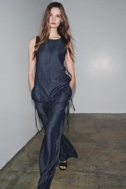 ZARA ДЖИНСОВЫЕ БРЮКИ С ПЕРЕКРЕСТНОЙ ЗАСТЕЖКОЙ — ZW COLLECTION, СИНИЙ
