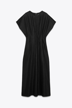 ZARA ПЛАТЬЕ МИДИ СО СБОРКАМИ — ZW COLLECTION, ЧЕРНЫЙ