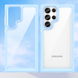 Противоударный чехол c мягкими рамками синего цвета для Samsung Galaxy S22 Ultra, мягкий отклик кнопок