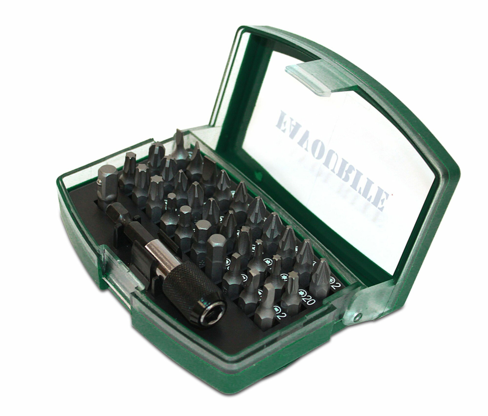 Биты для шуруповертов FAVOURITE FAV 32 SETS , в кейсе 32 предмета: 30 бит (25 мм), переходник для торцевых головок (25 мм), адаптер с быстрозаж. патрон. 60 мм.