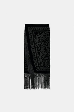 ZARA БАРХАТНАЯ ЮБКА С БАХРОМОЙ — ZW COLLECTION LIMITED EDITION, ЧЕРНЫЙ