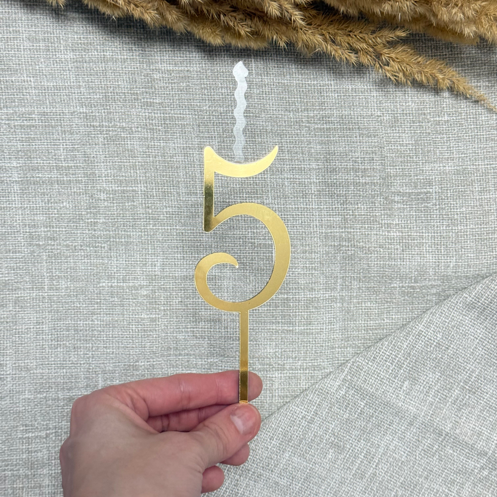 Свеча-топпер цифра «5» в золотом цвете