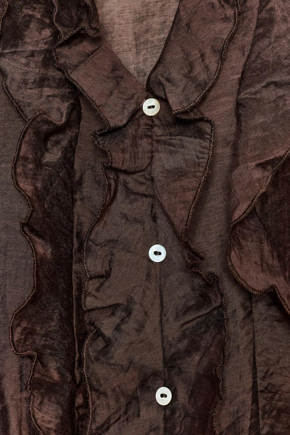 ZARA БЛУЗА С ВОЛАНАМИ, КОРИЧНЕВЫЙ