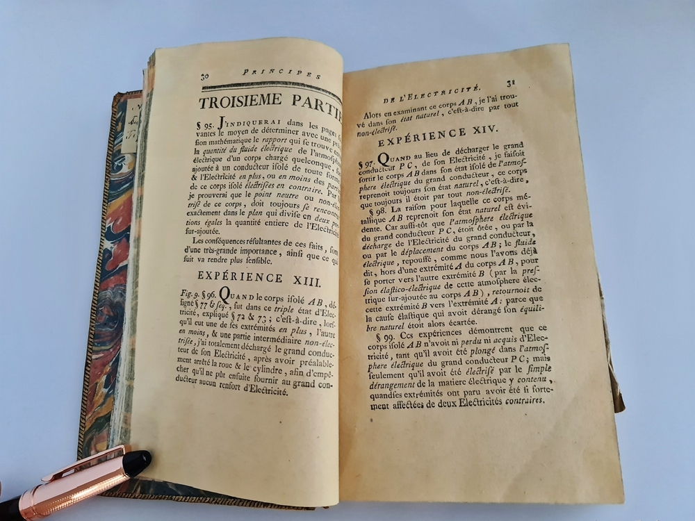 "Principes d'electricite (Принципы электричества)". Charles Mahon  (Чарльз Махон (Лорд). 1781 г.  Антикварная книга