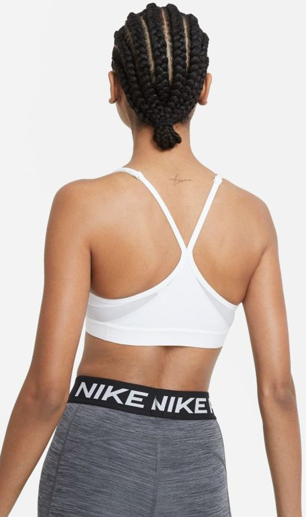 ТОП теннисный Nike Indy Bra V-Neck W - white/grey fog/particle grey