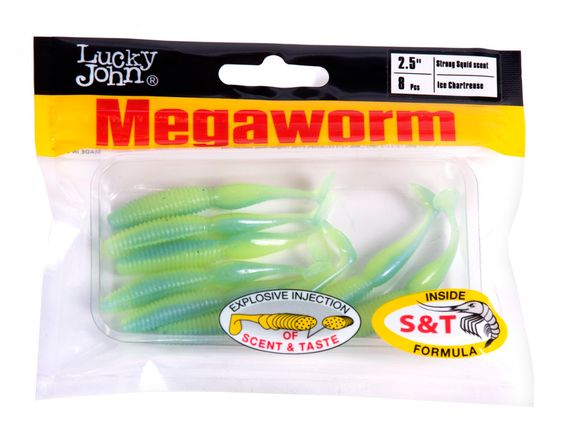 Виброхвосты съедобные LJ Pro Series MegaWorm 2,5in (6,35 см), цв. T57, 8 шт.