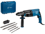 Перфоратор BULL BH 2802 в чем. 850 Вт, 3.2 Дж, 28 мм, 4 реж. + 2 зубила, 3 сверла, БЗП в комплекте