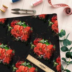 Ткань таффета цветы красные маслом