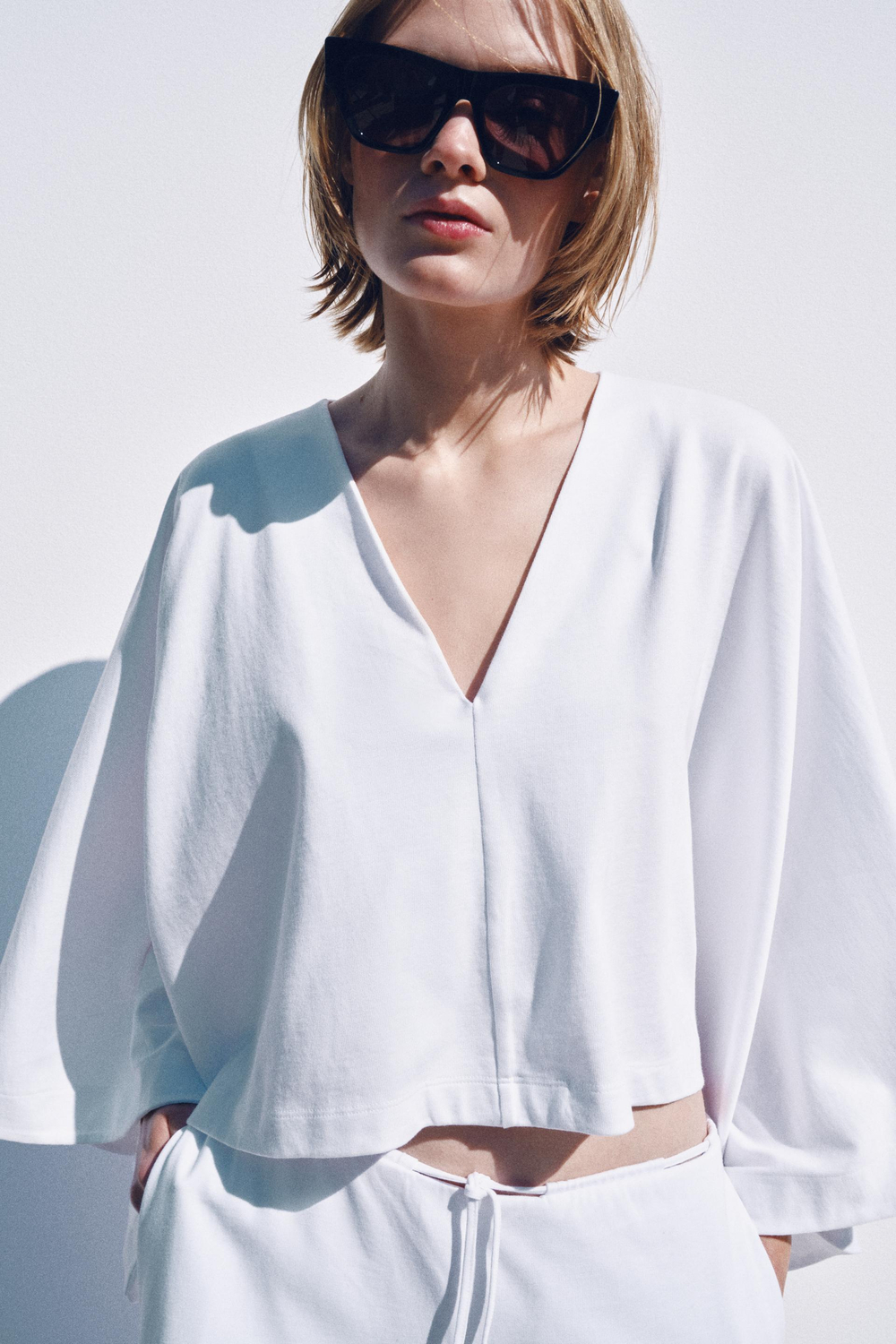 ZARA ТОП-НАКИДКА ИЗ ПЛОТНОГО ХЛОПКА, БЕЛЫЙ