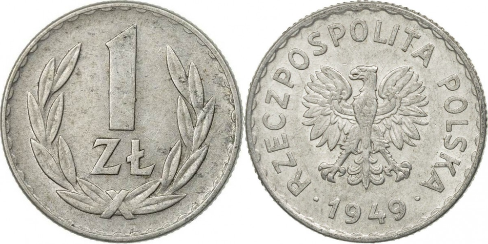Польша 1 злотый, 1949 Алюминий XF