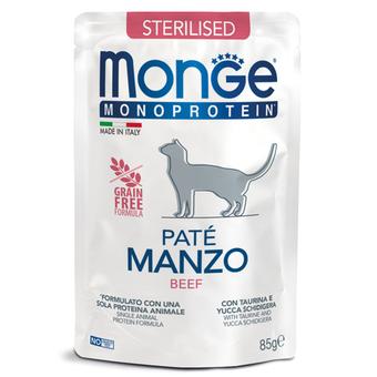 Влажный корм Monge Cat Monoprotein для стерилизованных кошек, из говядины, паучи 85 г - 28 шт
