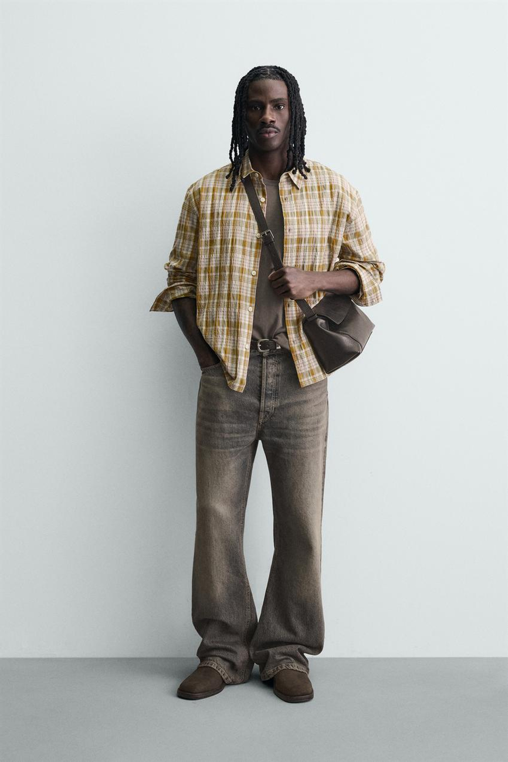ZARA РУБАШКА RELAXED FIT В КЛЕТКУ, РАЗНОЦВЕТНЫЙ