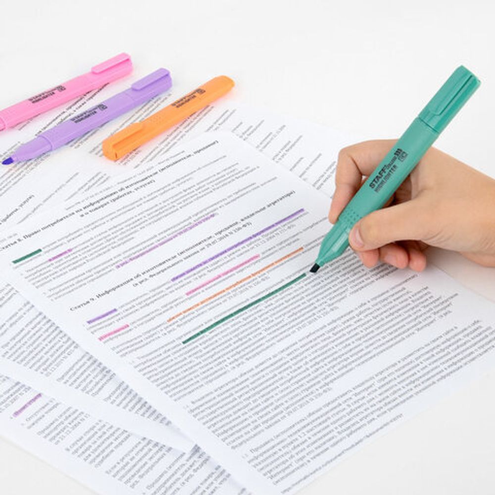 Набор текстовыделителей 4 ПАСТЕЛЬНЫХ ЦВЕТА, АССОРТИ, STAFF College "STICK PASTEL", линия письма 1-4 мм, скошенный наконечник, 152531