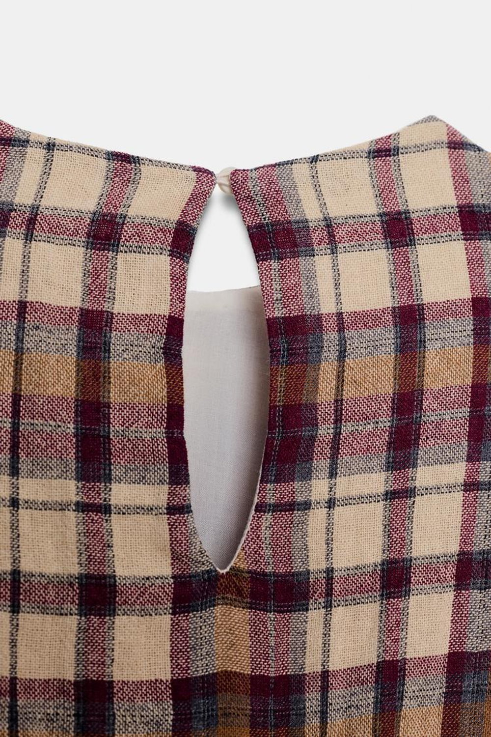 ZARA МИНИ-ПЛАТЬЕ В КЛЕТКУ, ЭКРЮ/ГРАНАТОВЫЙ