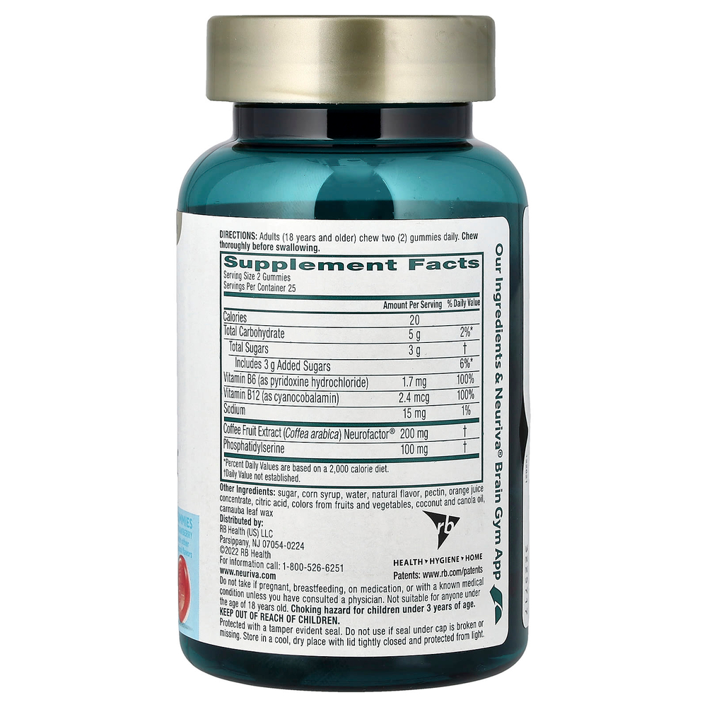 Schiff, Neuriva®, жевательные таблетки для здоровья мозга, с витаминами B6 и B12, со вкусом клубники, 50 жевательных таблеток