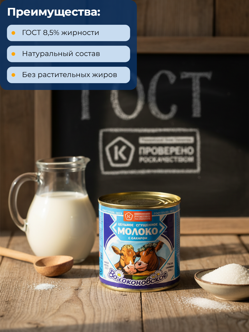 Молоко сгущенное вареное жир. 8,5% ГОСТ ж/б "Волоконовское" 370 гр (Россия)