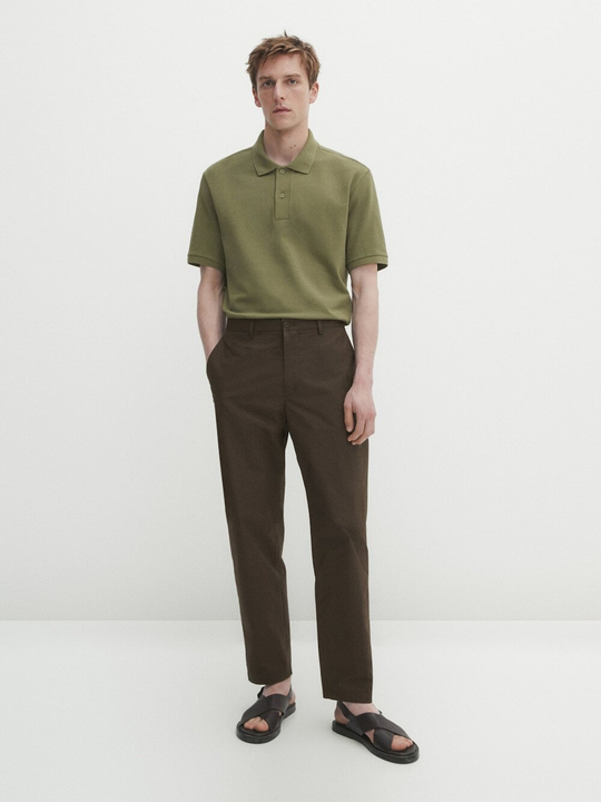 Massimo Dutti Поло из рельефного хлопкового пике, оливковый