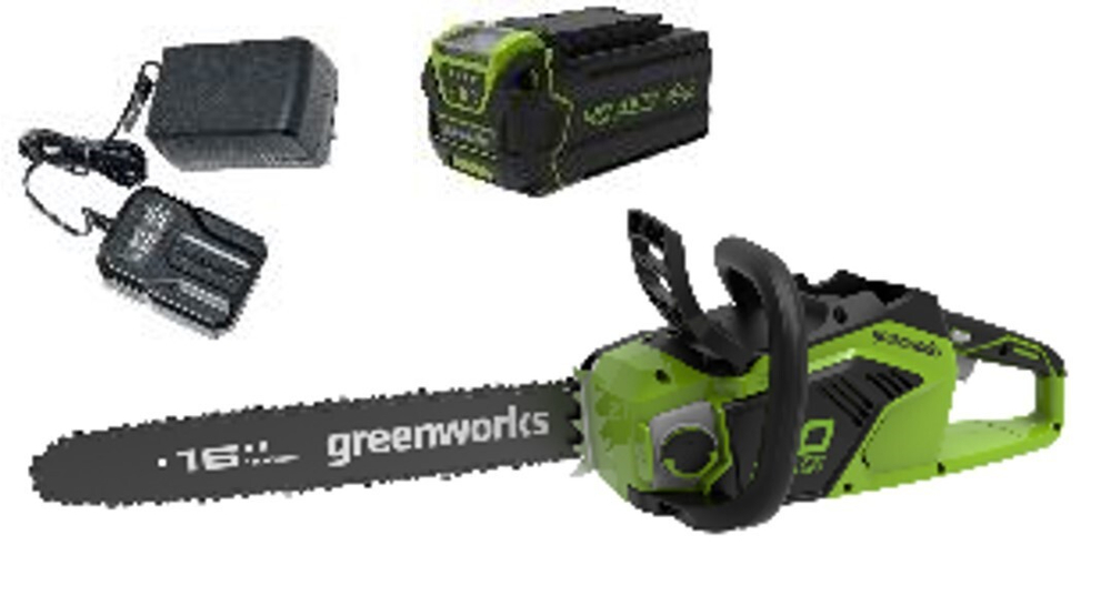 Цепная пила аккумуляторная Greenworks  Арт. 2005807UB, 40V, 40 см, бесщеточная,  до 1,8 КВт, с 1хАКБ 4Ач и ЗУ