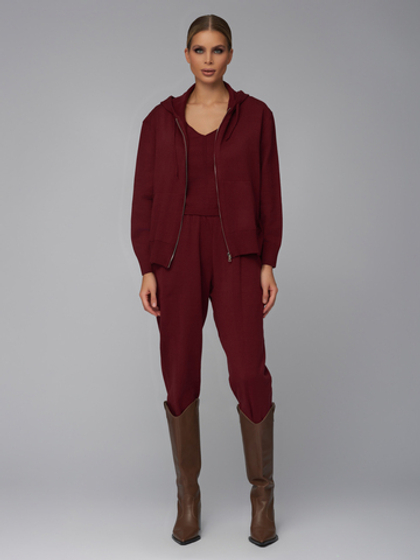 Женский трикотажный костюм-тройка бордовый с молнией