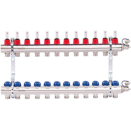 Коллектор Uni-Fitt 1"х3/4" 12 вых. из латуни с расходомерами и термостатическими вентилями 440E4312
