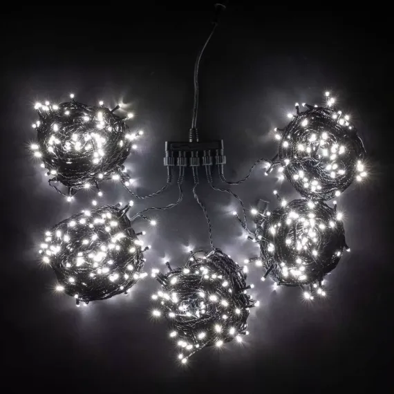 Комплект гирлянд для деревьев 5 лучей по 20 м., 24V., 900 холодных белых LED ламп, черный силикон, Beauty Led (KFT900-2W11-1W)