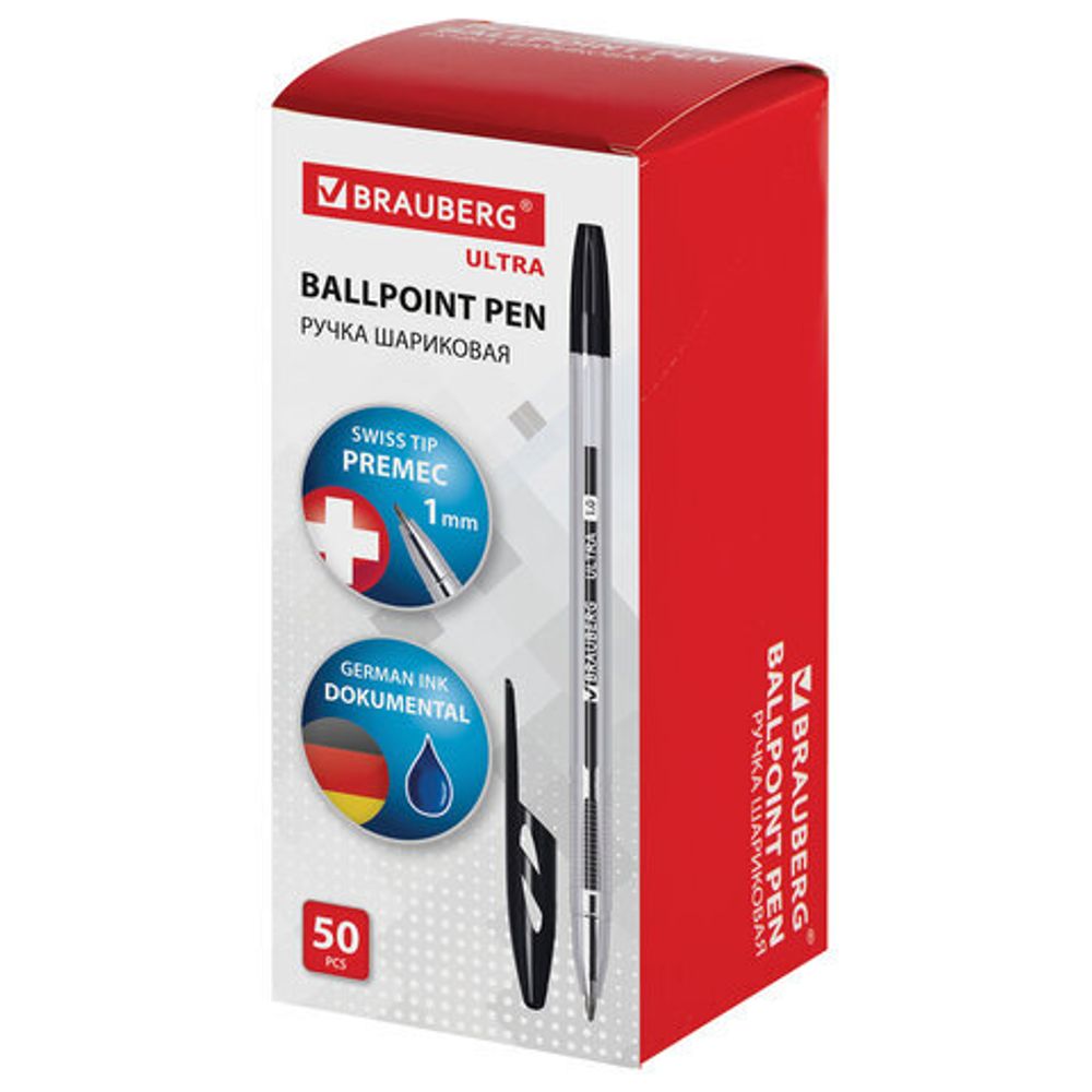 Ручка шариковая BRAUBERG "ULTRA", ЧЕРНАЯ, узел 1 мм, чернила ГЕРМАНИЯ, наконечник ШВЕЙЦАРИЯ, 143559