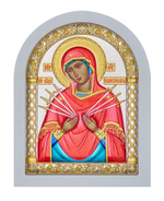 Семистрельная БМ, икона арочная, белое дерево, эмаль 105х140