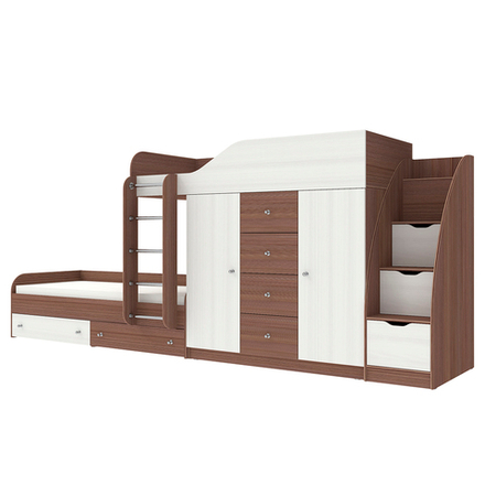 Кровать двухъярусная КарИВи Астра 6 с лестницей Комод КарИВиом Бодего Темный Белое Дерево